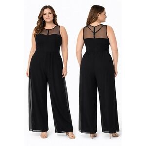 Alex B. Nites Women Jumpsuit Size 16W Black Sheer Mesh Wide Leg Party Cocktail
